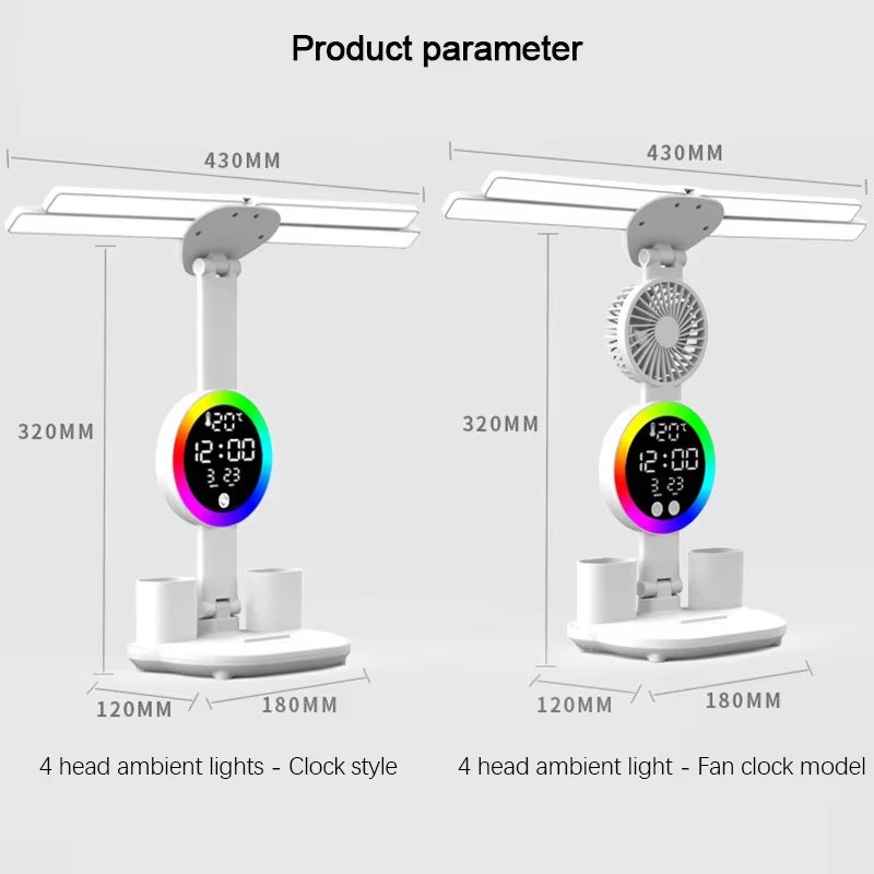 Rechargeable Table Lamp for Study, Desk Lamp Reading Light Led Table Light with Fan, Led Clock Dispaly Reading Lamp